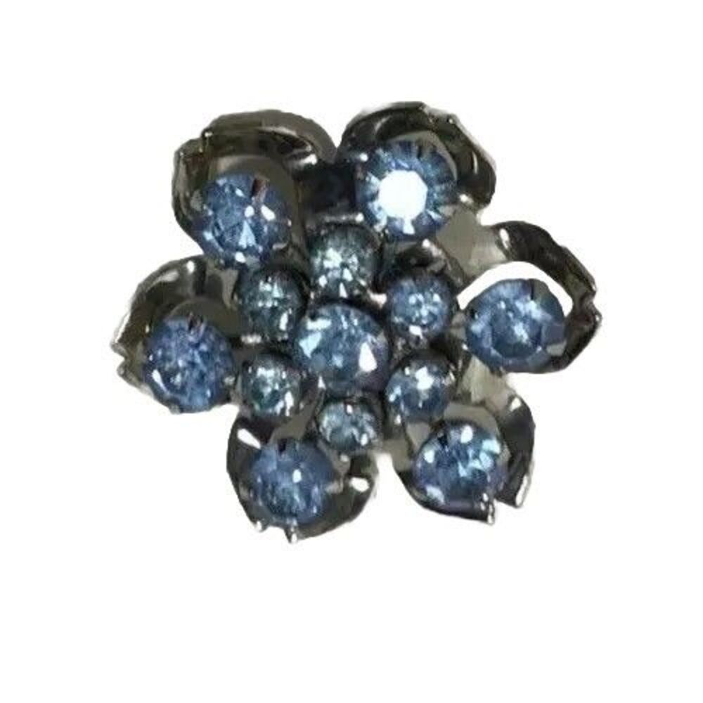 Blue Rhinestone 6 Point Star Pin Brooch Silver Tone Approx 1 Inch Vintage